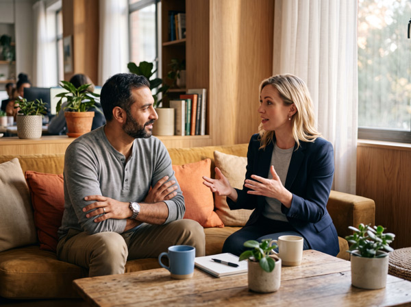 Two colleagues talking something through